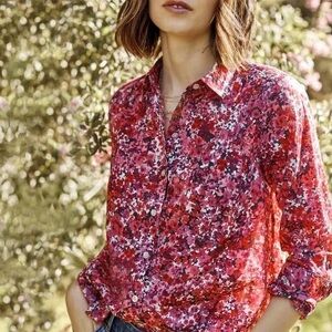 J. Jill Button Up Shirt Womens M Pink Multi Floral Top Collar Spring Breathable